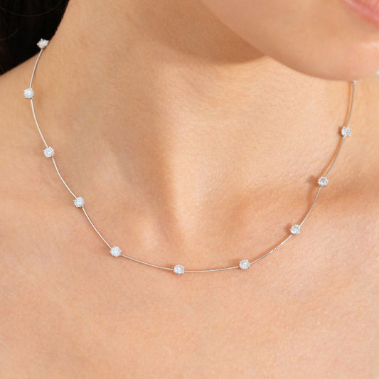 4ct Dainty Floating Round Diamond Station Necklace