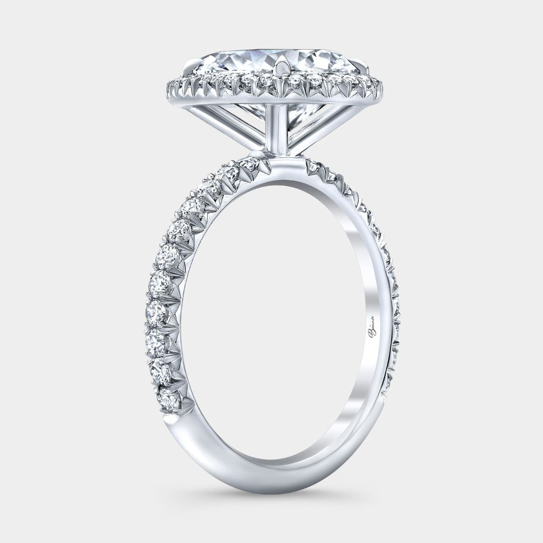 2.55ct Lab Grown Pear Shape Diamond Delicate Halo French Pave Platinum Engagement Ring