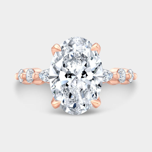 Oval Diamond Tulip With Full Diamond Basket with Round & Marquise Diamond Band Rose Gold Engagement Ring