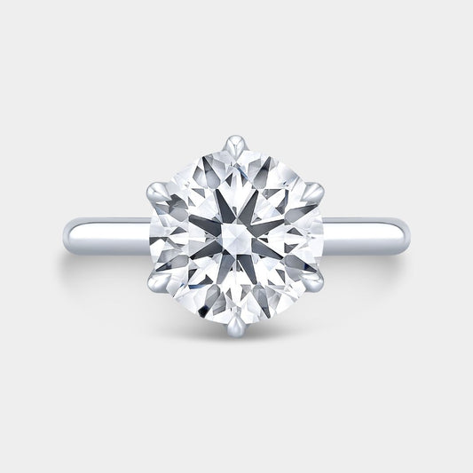 Round Diamond Tulip Basket 6 Prong Pave Diamond Bridge Low Tapered Cathedral Solitaire Platinum Engagement Ring