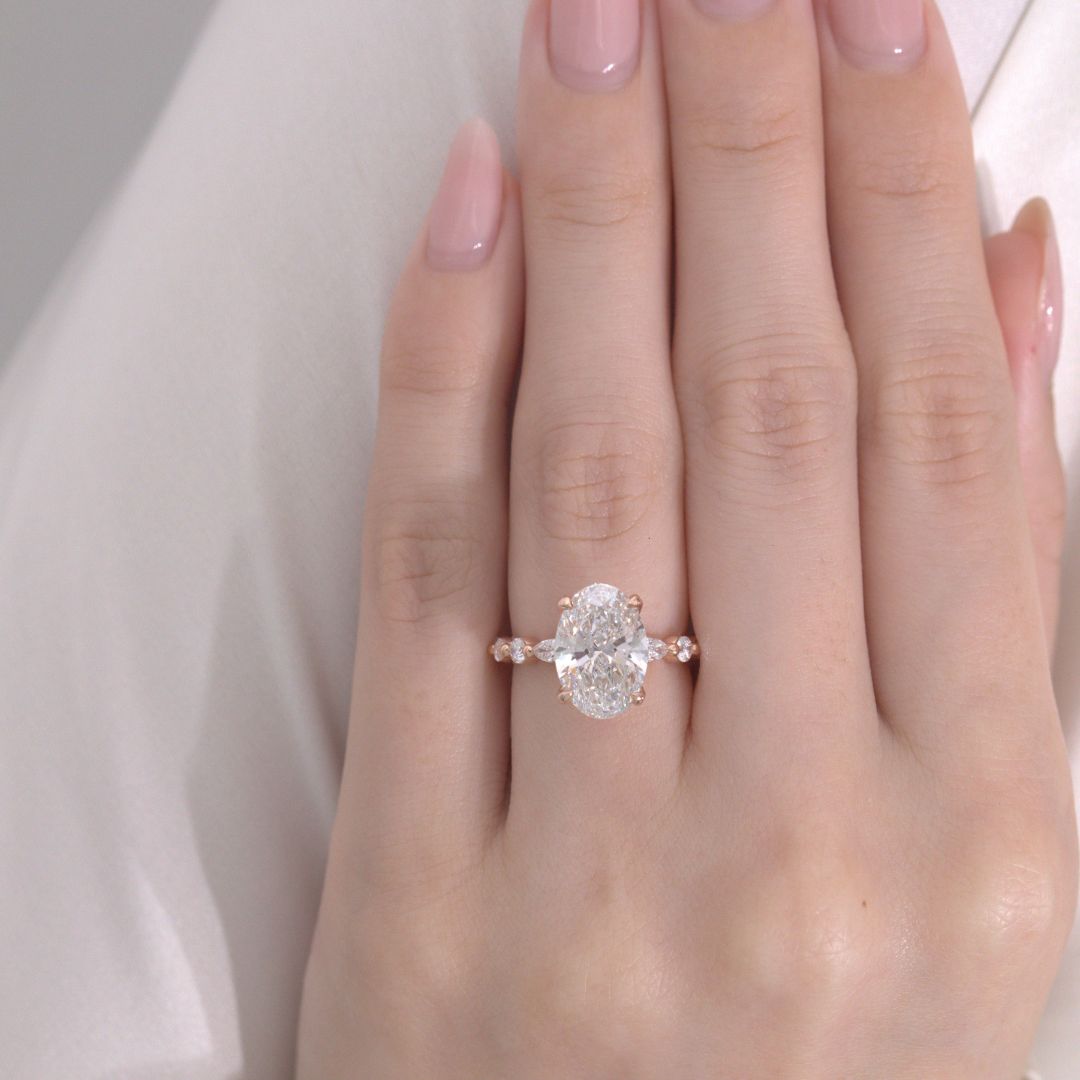 Oval Diamond Tulip With Full Diamond Basket with Round & Marquise Diamond Band Rose Gold Engagement Ring