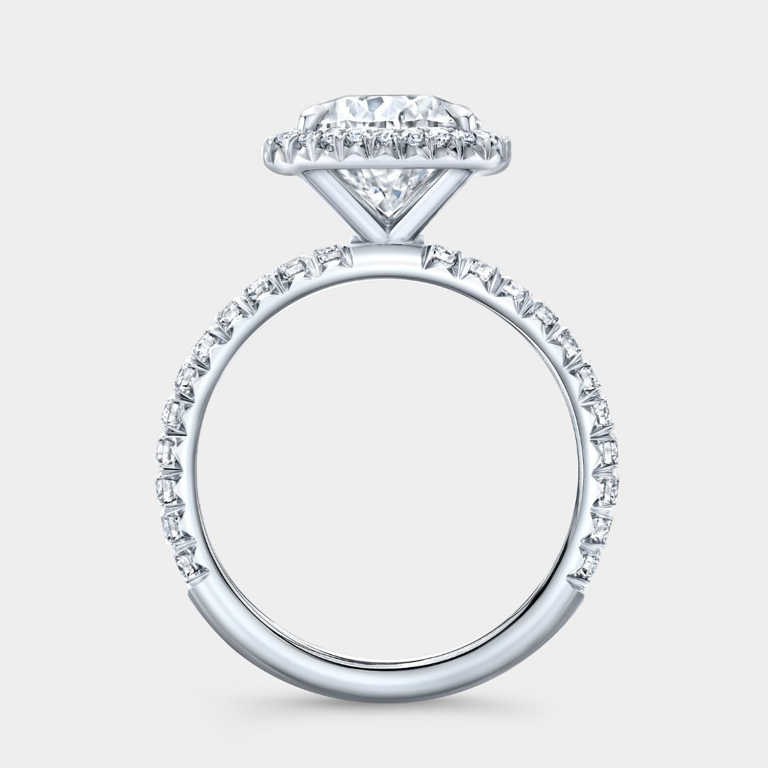 2.55ct Lab Grown Pear Shape Diamond Delicate Halo French Pave Platinum Engagement Ring