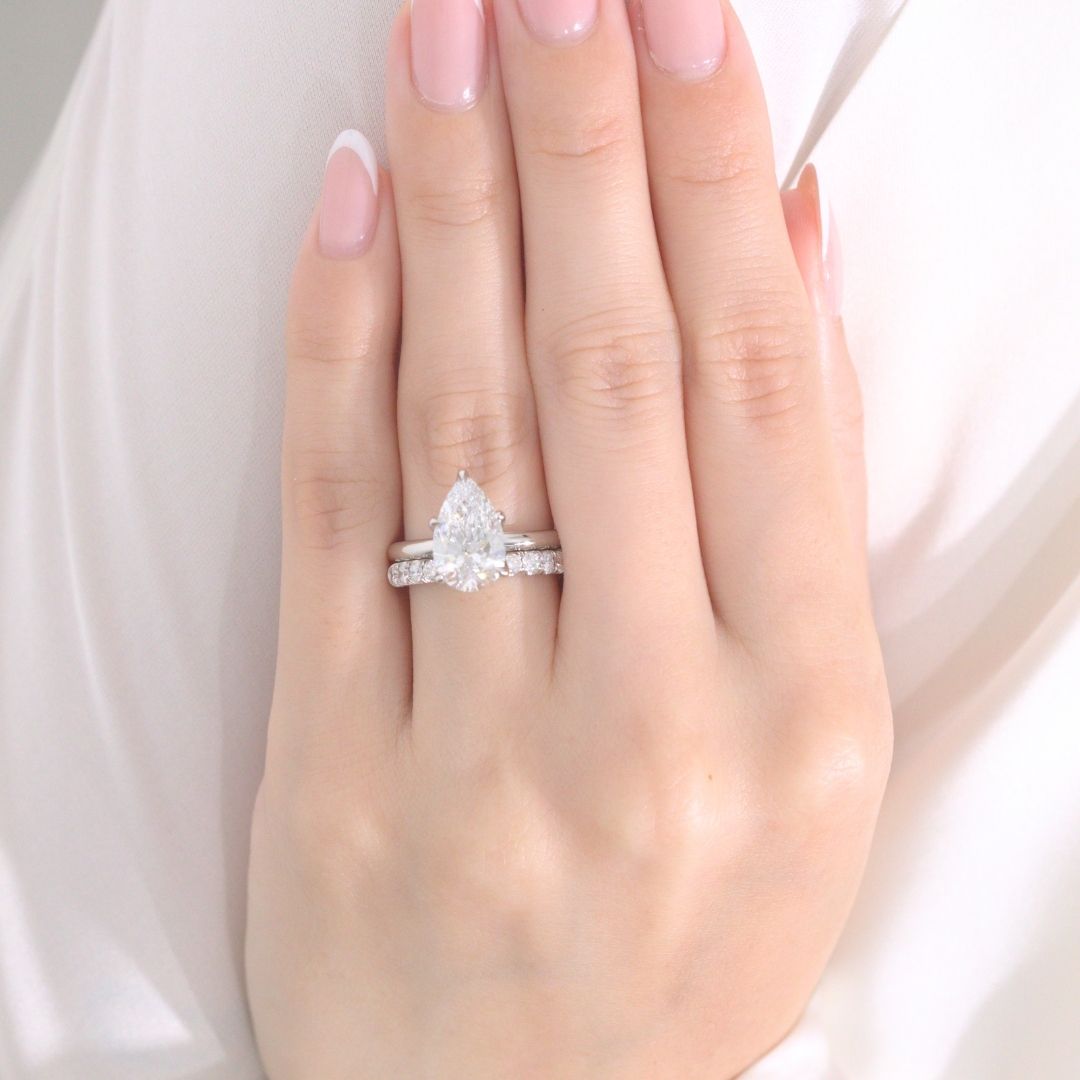 Pear Diamond Tulip Solitaire Platinum Engagement Ring