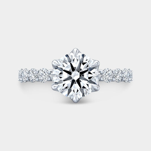 Round Diamond Eloise Tulip Basket with Peekaboo Rubies Trellis Platinum Engagement Ring