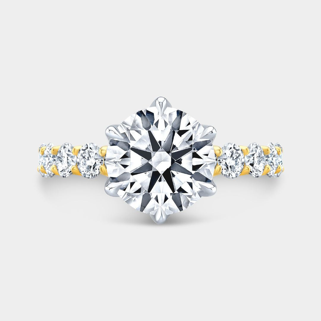 2.85ct Lab Grown Round Diamond Eloise Trellis with Tulip Prongs Yellow Gold And Platinum Engagement Ring