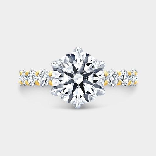2.85ct Lab Grown Round Diamond Eloise Trellis with Tulip Prongs Yellow Gold And Platinum Engagement Ring
