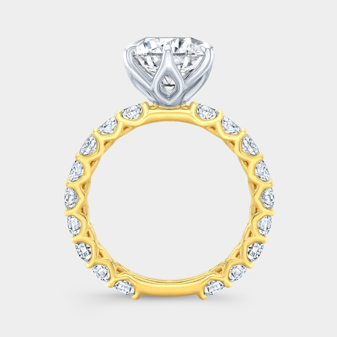 2.85ct Lab Grown Round Diamond Eloise Trellis with Tulip Prongs Yellow Gold And Platinum Engagement Ring