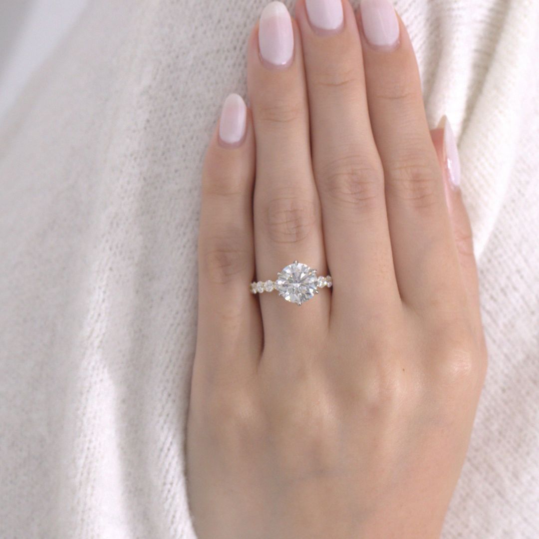 2.85ct Lab Grown Round Diamond Eloise Trellis with Tulip Prongs Yellow Gold And Platinum Engagement Ring
