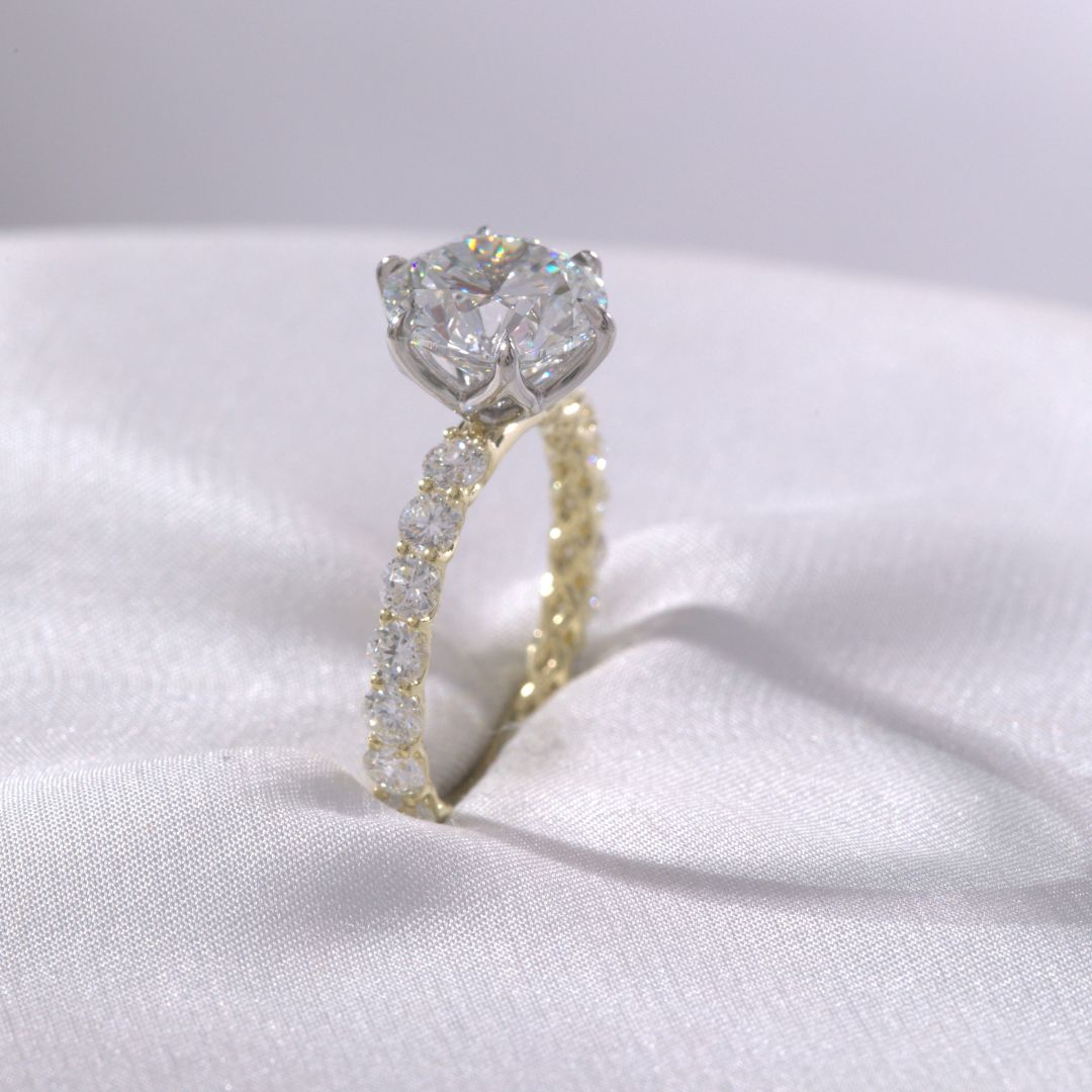 2.85ct Lab Grown Round Diamond Eloise Trellis with Tulip Prongs Yellow Gold And Platinum Engagement Ring
