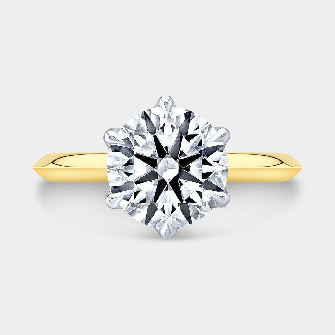 2.85ct Lab Grown Round Diamond Tulip Knife Edge Solitaire Yellow Gold And Platinum Engagement Ring