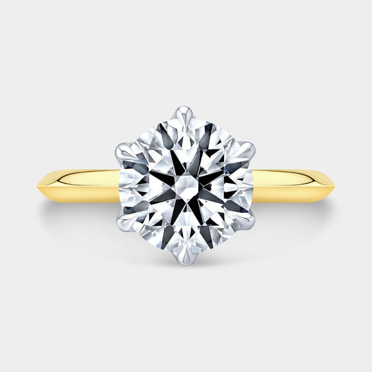 2.85ct Lab Grown Round Diamond Tulip Knife Edge Solitaire Yellow Gold And Platinum Engagement Ring