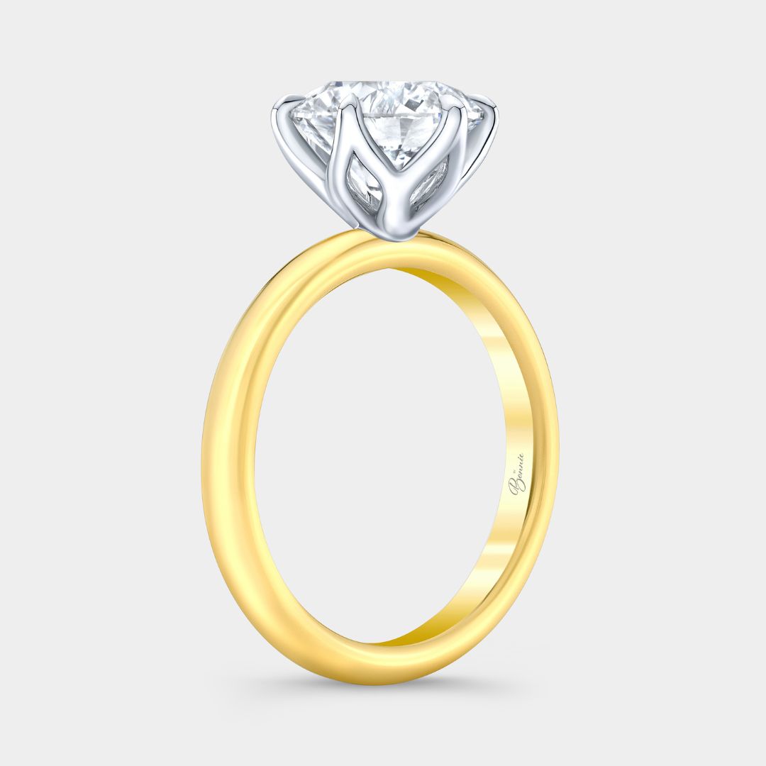 2.85ct Lab Grown Round Diamond Tulip Knife Edge Solitaire Yellow Gold And Platinum Engagement Ring