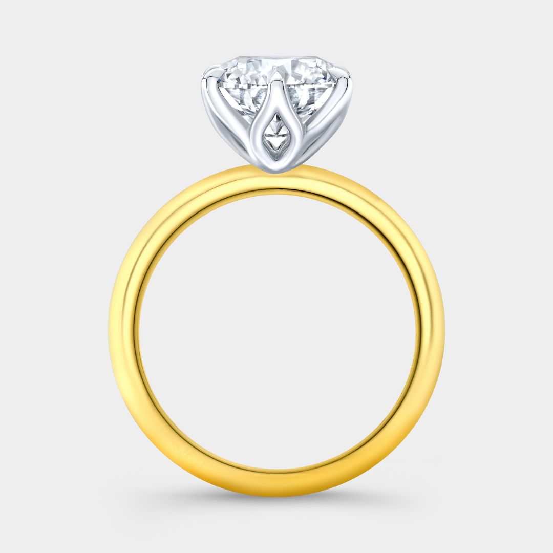 2.85ct Lab Grown Round Diamond Tulip Knife Edge Solitaire Yellow Gold And Platinum Engagement Ring
