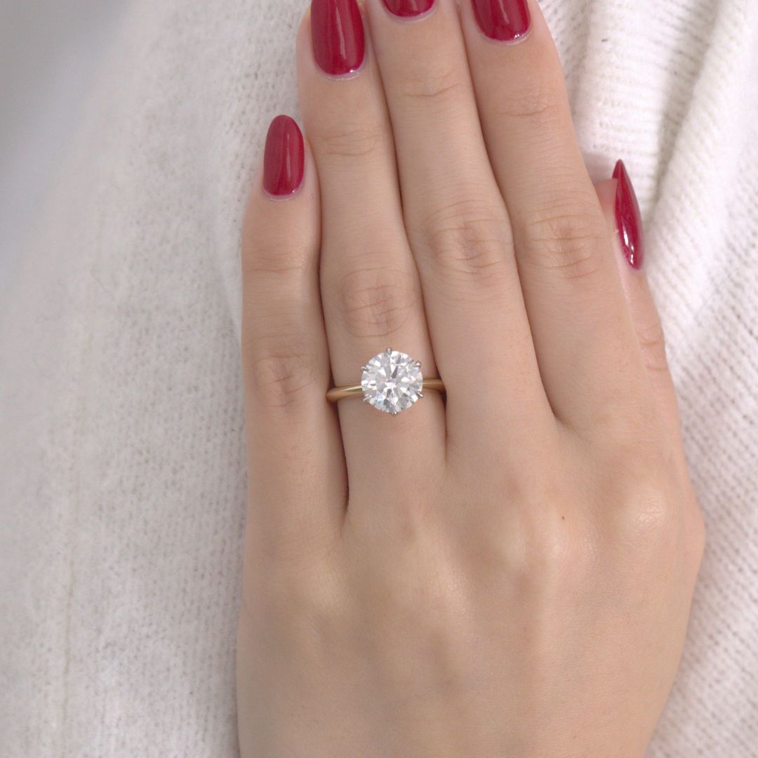 2.85ct Lab Grown Round Diamond Tulip Knife Edge Solitaire Yellow Gold And Platinum Engagement Ring