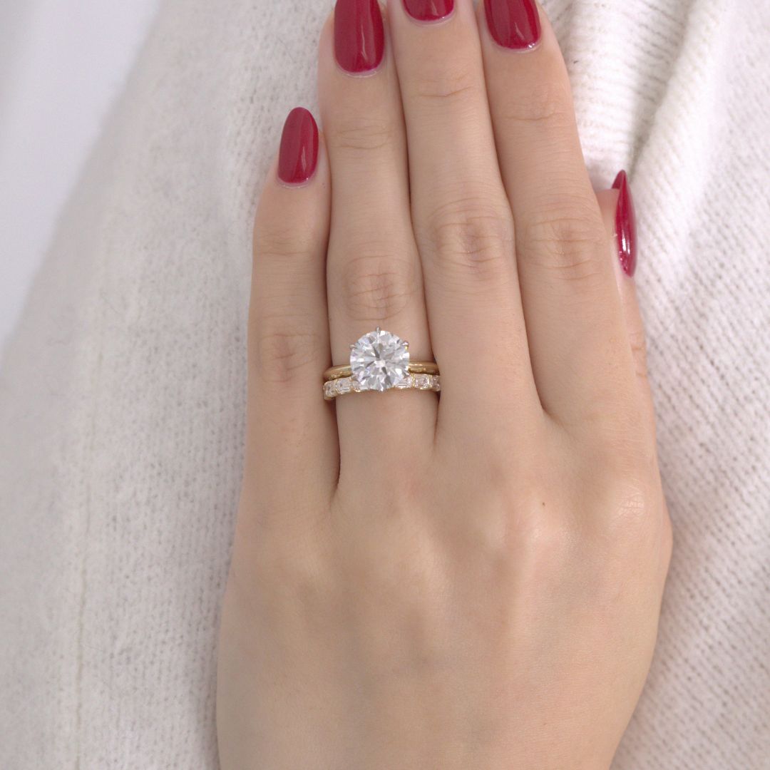 2.85ct Lab Grown Round Diamond Tulip Knife Edge Solitaire Yellow Gold And Platinum Engagement Ring
