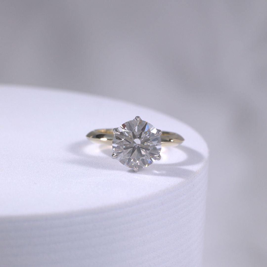 2.85ct Lab Grown Round Diamond Tulip Knife Edge Solitaire Yellow Gold And Platinum Engagement Ring