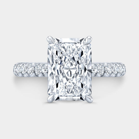 Radiant Diamond Hidden Halo Tapered Cathedral U Pave Platinum Engagement Ring