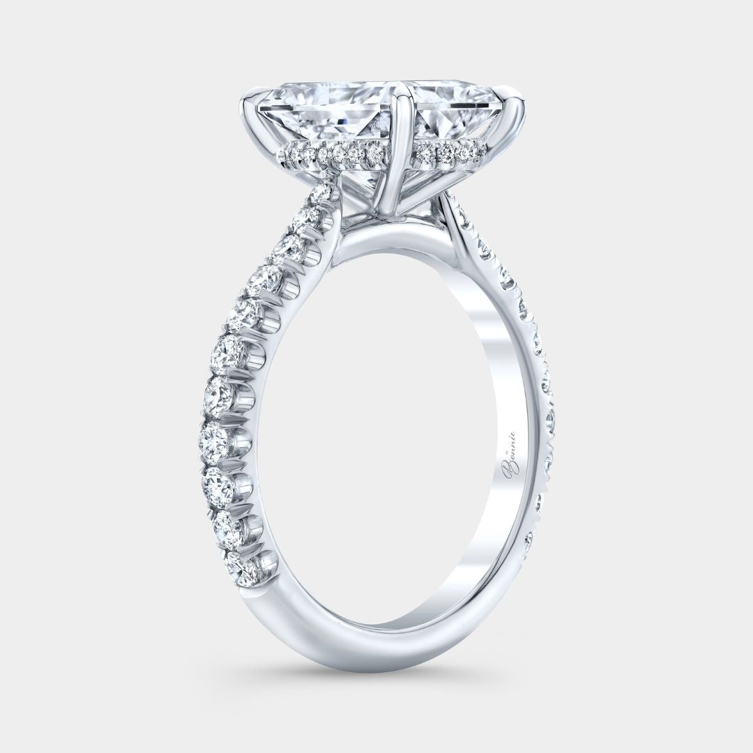 Radiant Diamond Hidden Halo Tapered Cathedral U Pave Platinum Engagement Ring