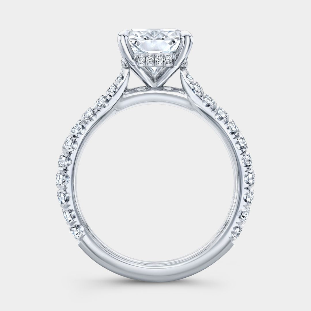 Radiant Diamond Hidden Halo Tapered Cathedral U Pave Platinum Engagement Ring