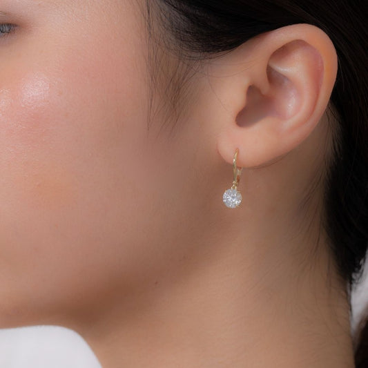 2ct Lab Round Diamond Yellow Gold Dangle Drop Earrings