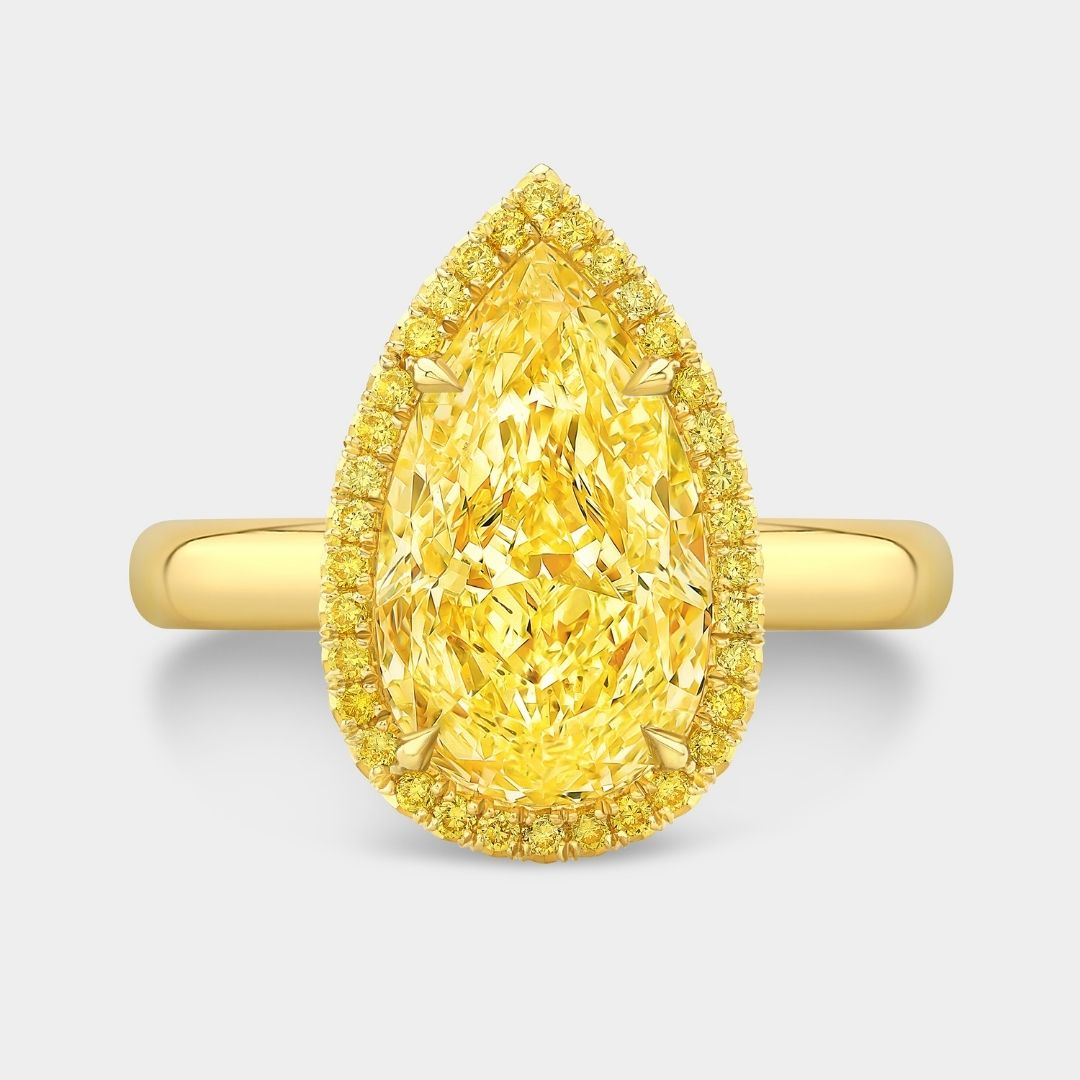 3.6ct Pear Shape Yellow Lab Grown Diamond Halo Solitaire Engagement Ring