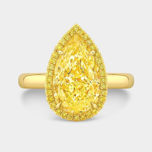 3.6ct Pear Shape Yellow Lab Grown Diamond Halo Solitaire Engagement Ring