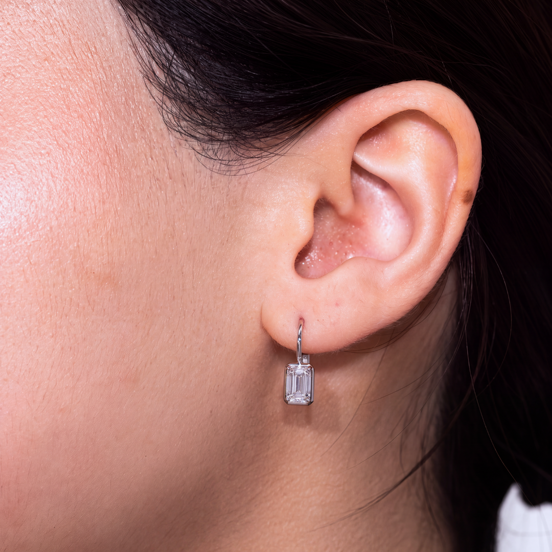 1.50ct Lab Grown Emerald Diamond Mira Dangle Drop White Gold Earrings