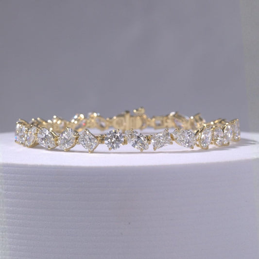 13.5ct Lab Grown Multi Shape Diamond  Yellow Gold Tennis Bracelet