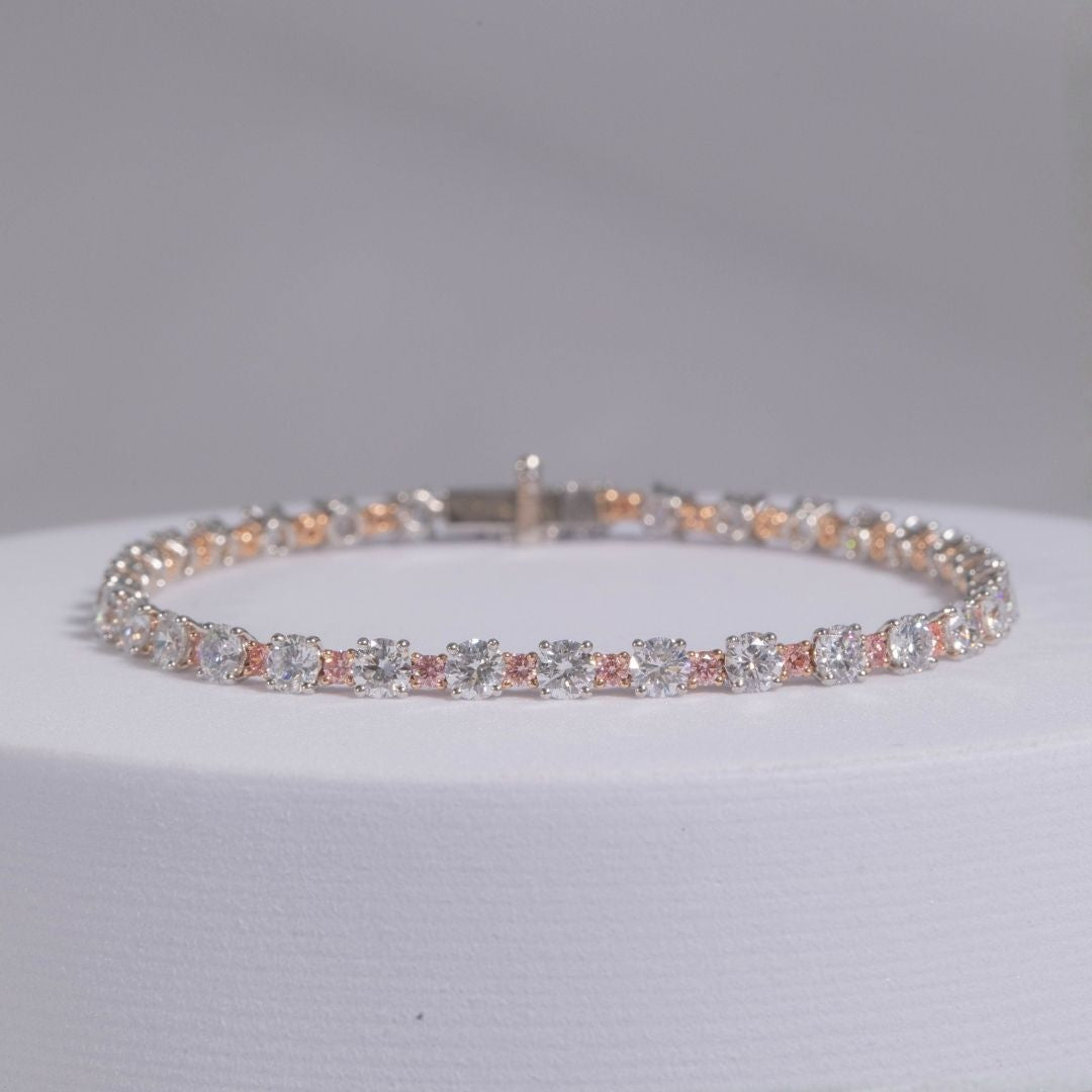 6.5ct Lab Grown Pink Diamond Tennis Bracelet Rose Gold and Platinum