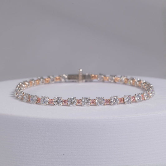 6.5ct Lab Grown Pink Diamond Tennis Bracelet Rose Gold and Platinum
