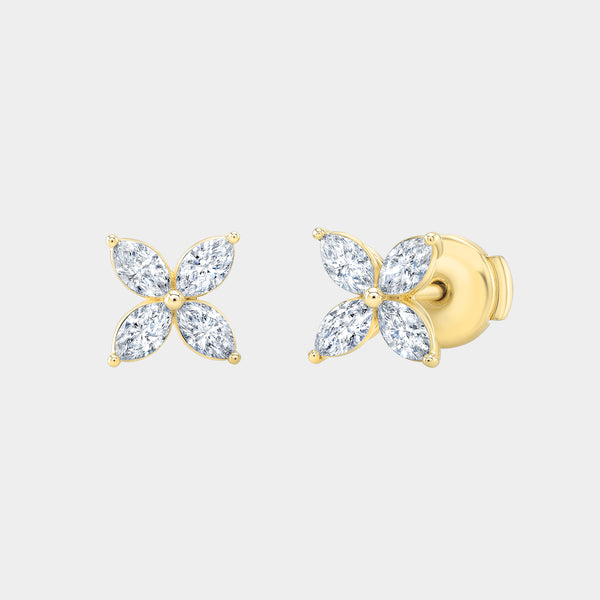 Yellow gold diamond stud earrings, pair.