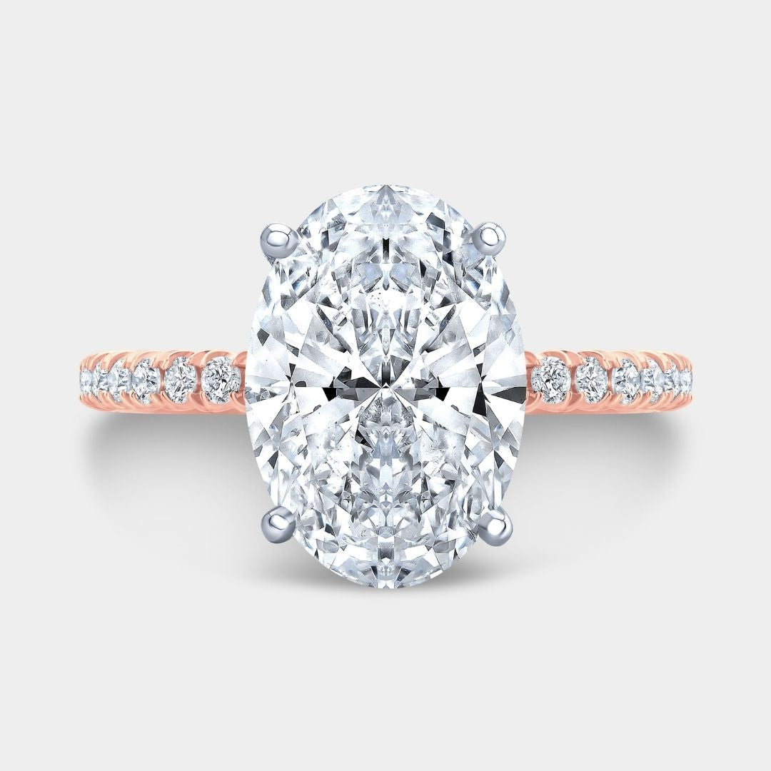 Oval Diamond Hidden Halo U Pave Rose Gold And Platinum Engagement Ring