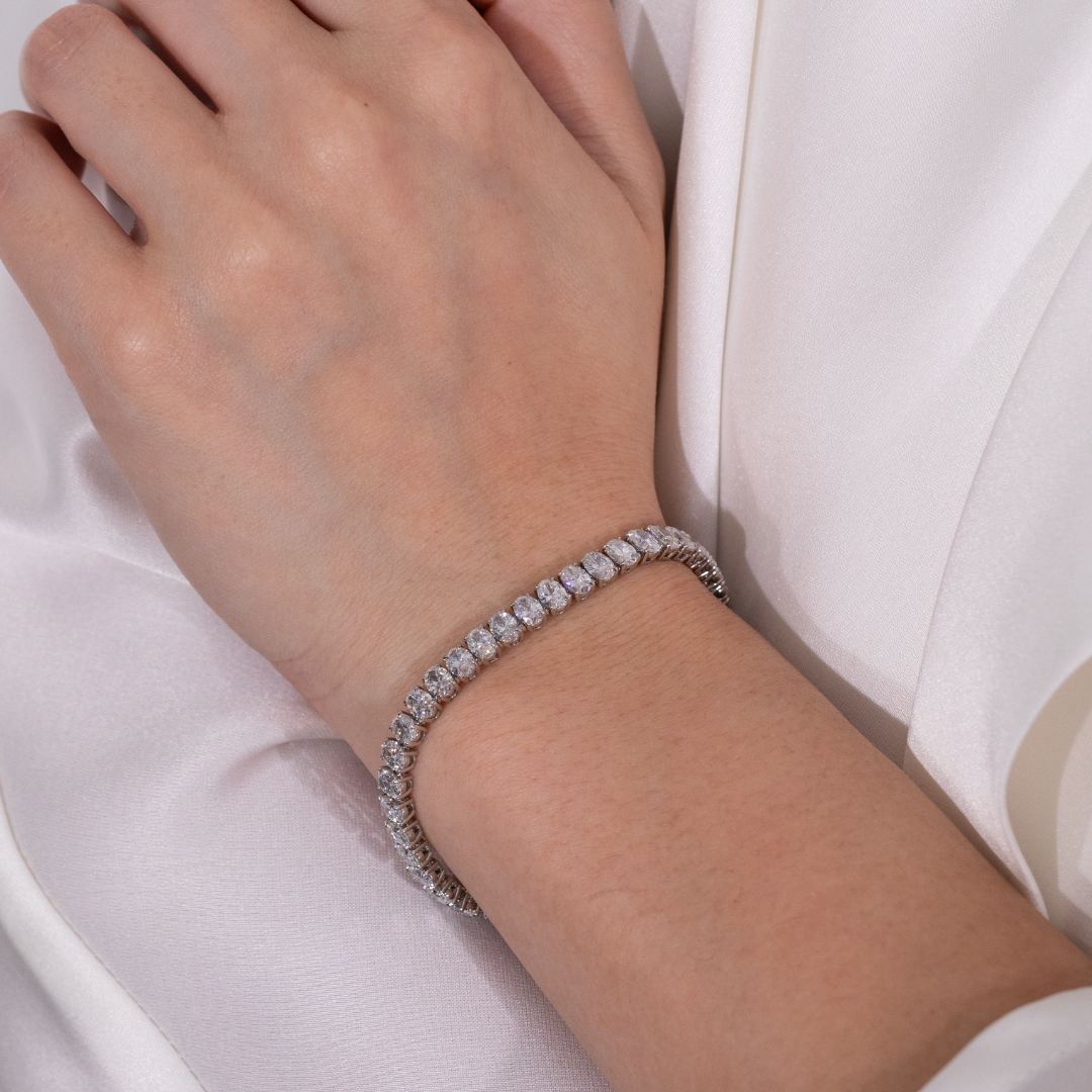 12.50ct Lab Grown Oval Diamond Platinum Tennis Bracelet