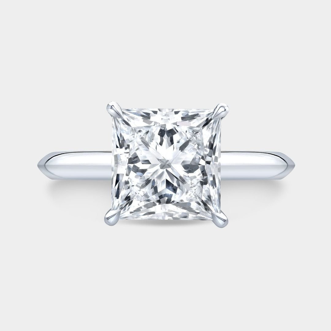 Princess Diamond Tapered Cathedral Knife Edge Solitaire Platinum Engagement Ring