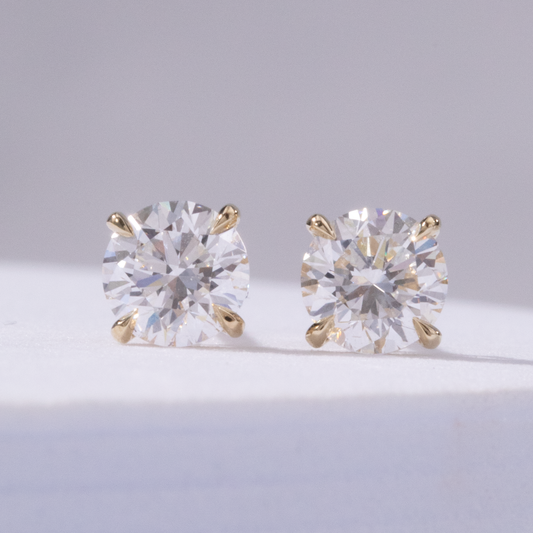 1.5ct Lab Grown Round Diamond 4 Prong Basket Yellow Gold Stud Earrings
