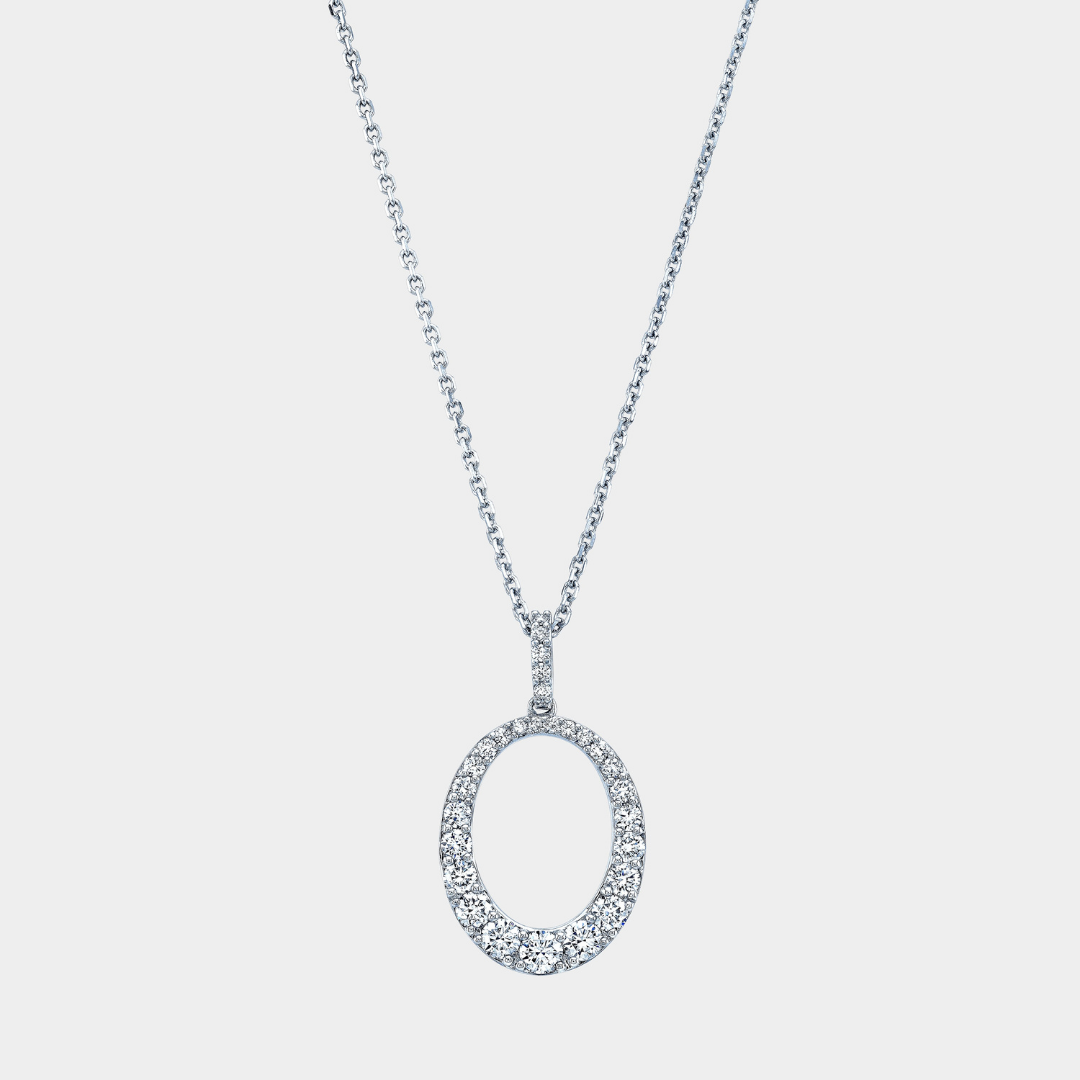 Round Diamond Oval Shape Pendant White Gold Necklace