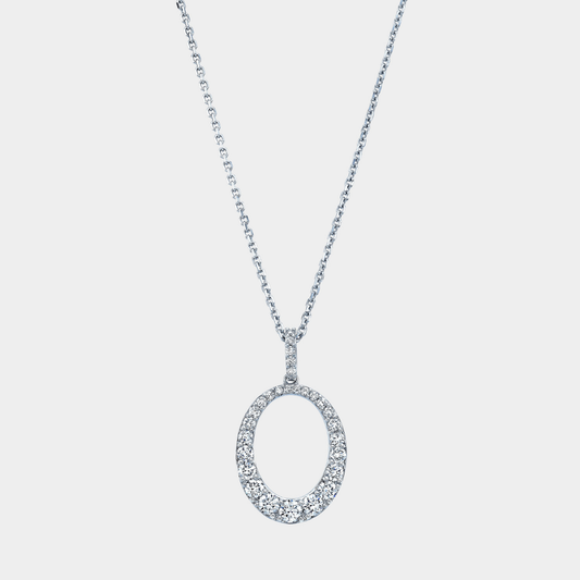Round Diamond Oval Shape Pendant White Gold Necklace