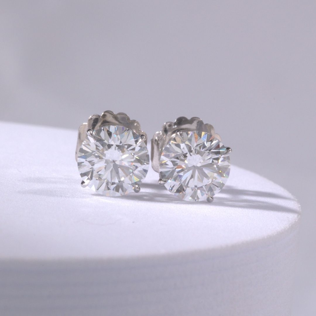 6ctw Lab Grown Round Diamond 4 Prong Basket White Gold Stud Earrings