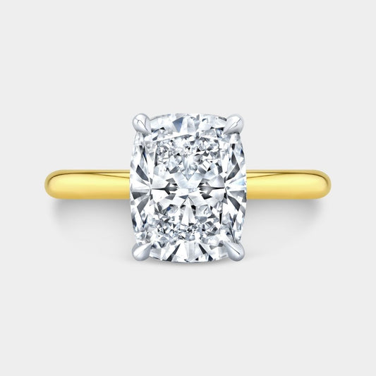 Cushion Diamond Tulip Basket Diamond Bridge Solitaire Yellow Gold And Platinum Engagement Ring