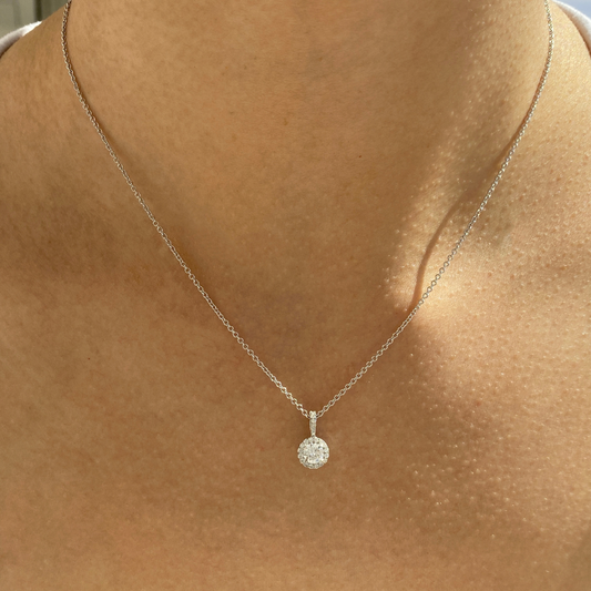 Round Diamond Halo Pendant White Gold Necklace