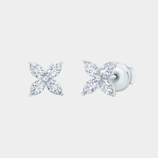 Lab Grown Marquise Diamond La Fleur White Gold Stud Earrings