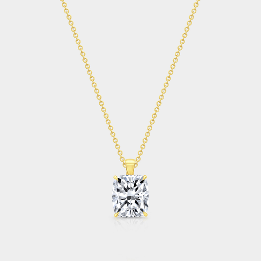 4ct Lab Grown Cushion Diamond Solitaire Pendant Yellow Gold Necklace