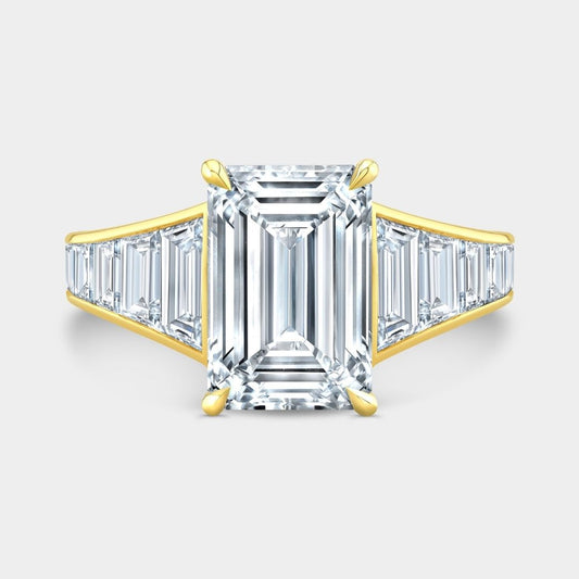 Emerald Diamond Channel Set Graduating Baguette Yellow Gold Ring