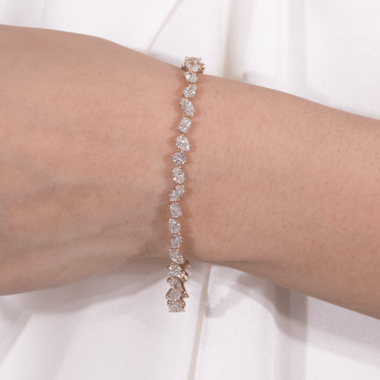 7ct Lab Grown Multi Shape Diamond Tennis Bracelet in Yellow Gold