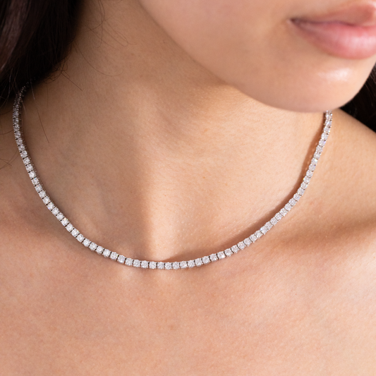 13ct Lab Grown Round Diamond White Gold Tennis Necklace
