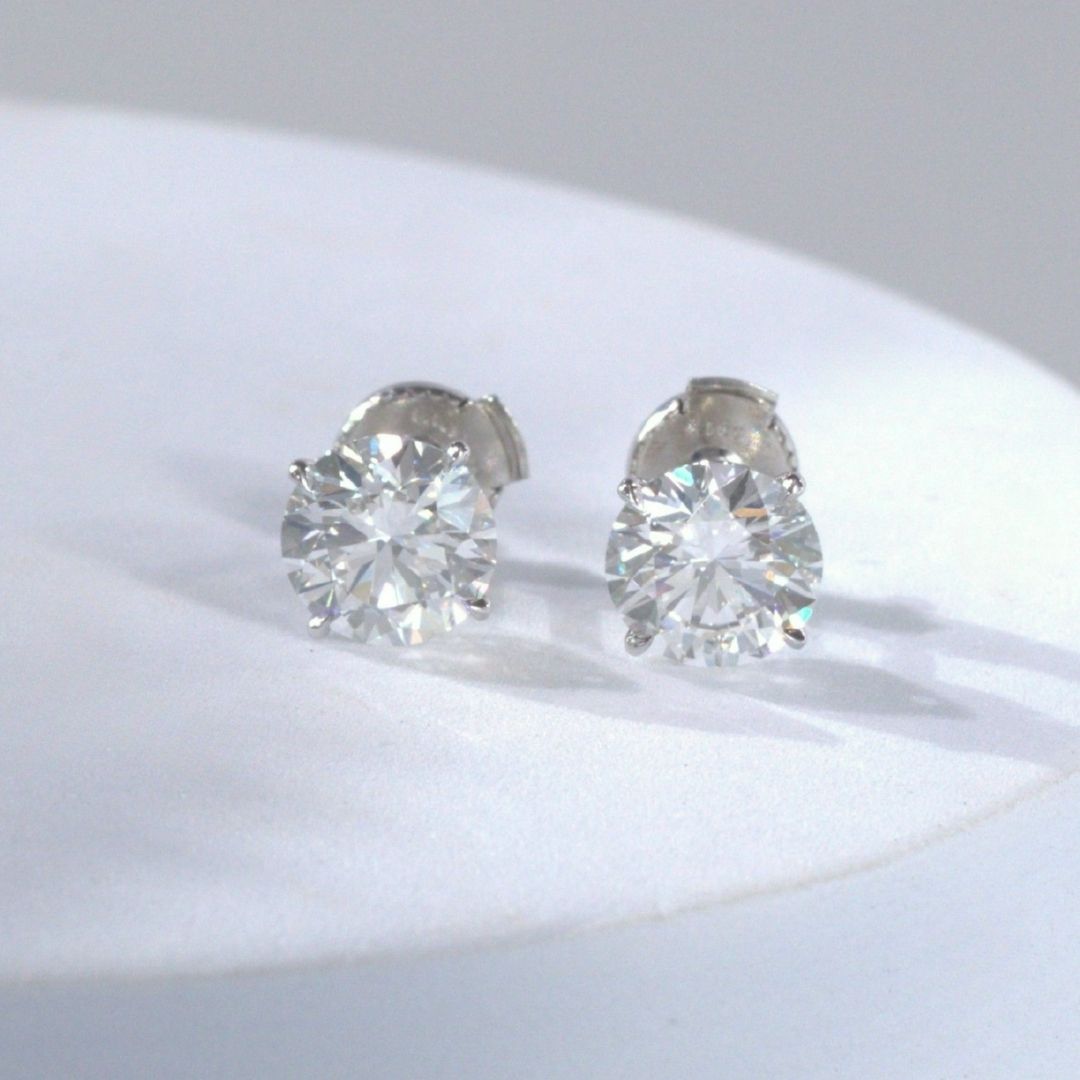 3ct Lab Grown Round Diamond 4 Prong Basket White Gold Stud Earrings