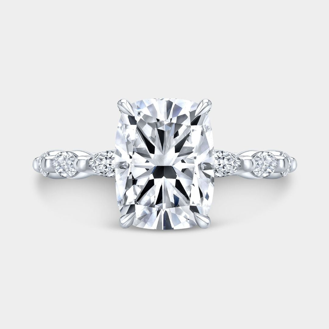 Cushion Diamond Hidden Halo Marquise Band Platinum Engagement Ring