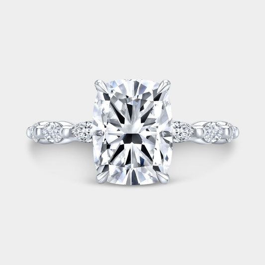 Cushion Diamond Hidden Halo Marquise Band Platinum Engagement Ring