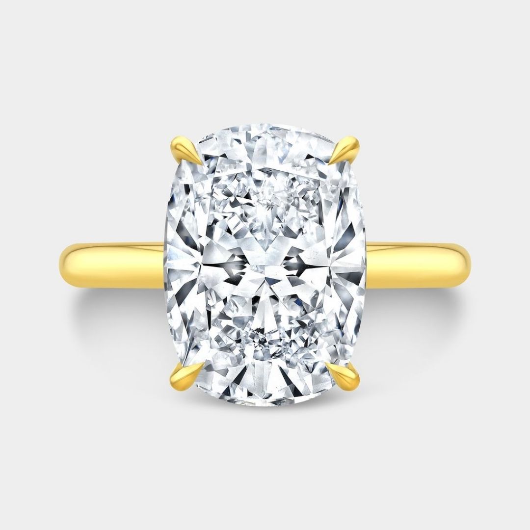 Cushion Diamond Hidden Halo Solitaire Yellow Gold Engagement Ring