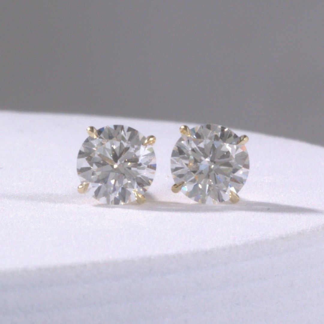 1.5ct Lab Grown Round Diamond 4 Prong Basket Yellow Gold Stud Earrings